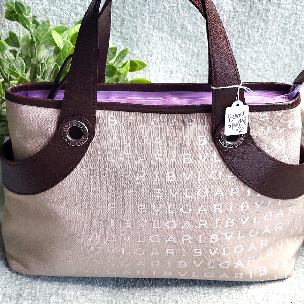 Like New Bvlgari Logomania Satchel W/Leather Accents Silvertone Grommets